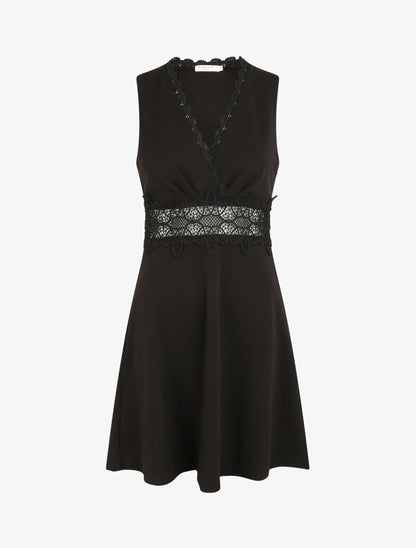 Robe à taille en crochet ajouré - Noir - 1