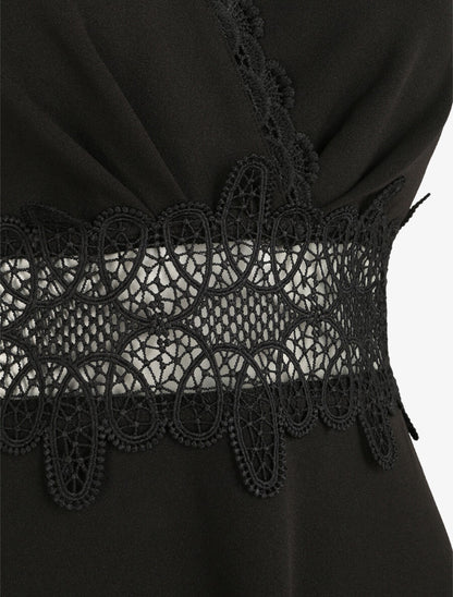 Robe à taille en crochet ajouré - Noir - 3