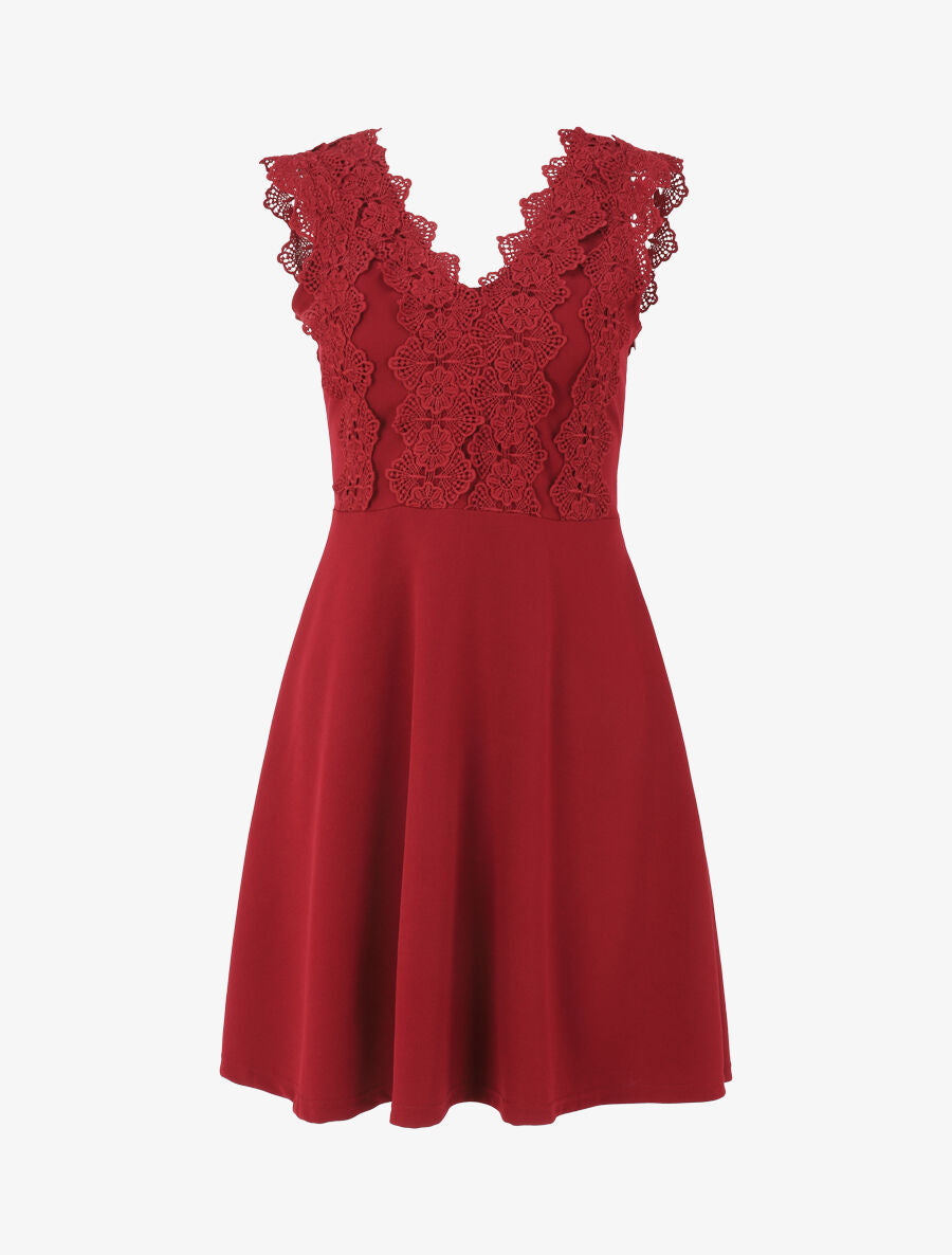 Robe patineuse à buste en crochet - Bordeaux - 1