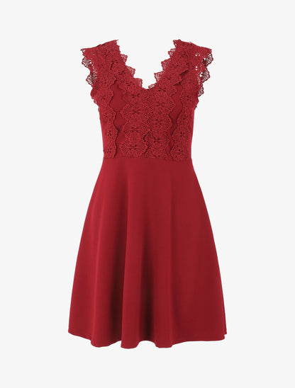 Robe patineuse à buste en crochet - Bordeaux - 1