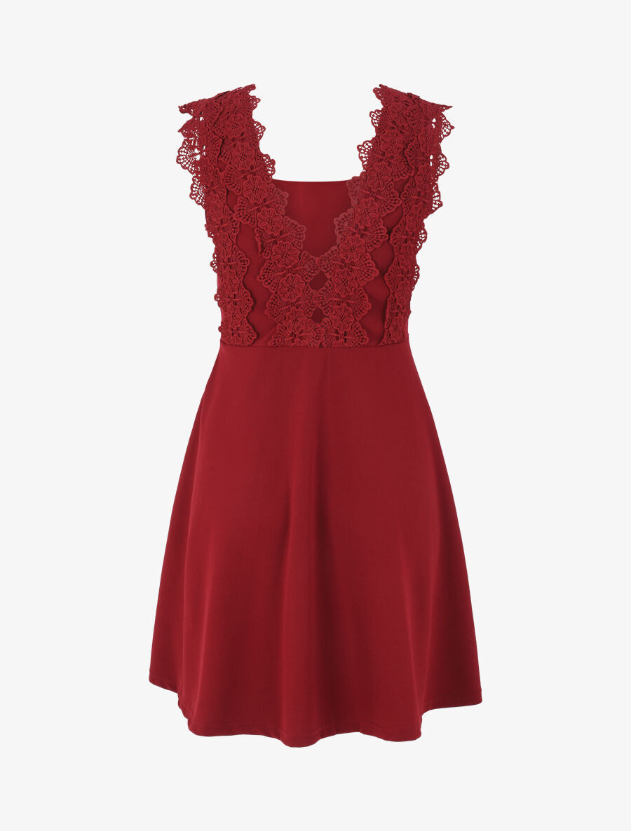 Robe patineuse à buste en crochet - Bordeaux - 2