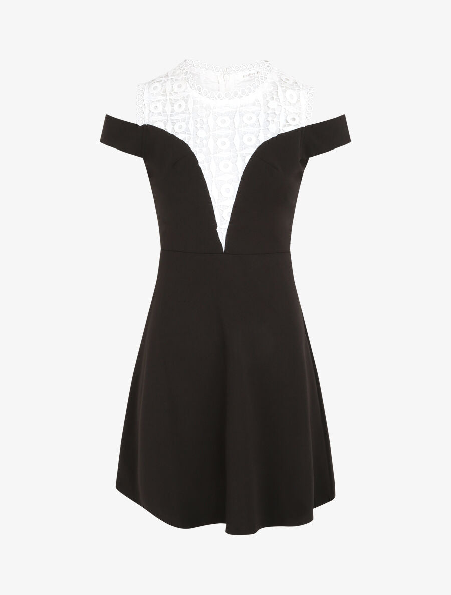 Robe à col en crochet et mancherons - Noir - 3