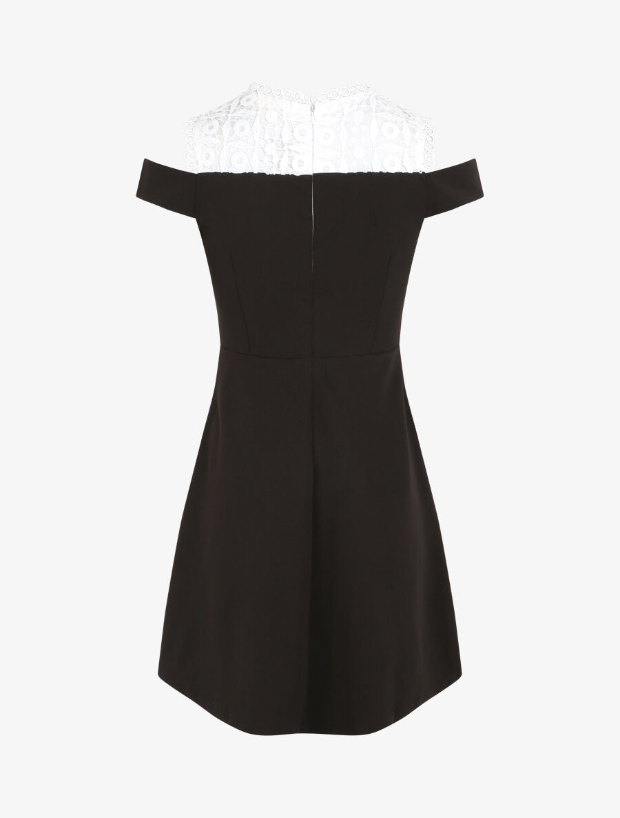 Robe à col en crochet et mancherons - Noir - 2