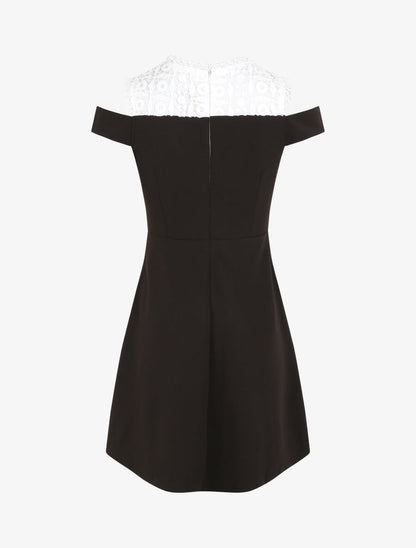 Robe à col en crochet et mancherons - Noir - 2