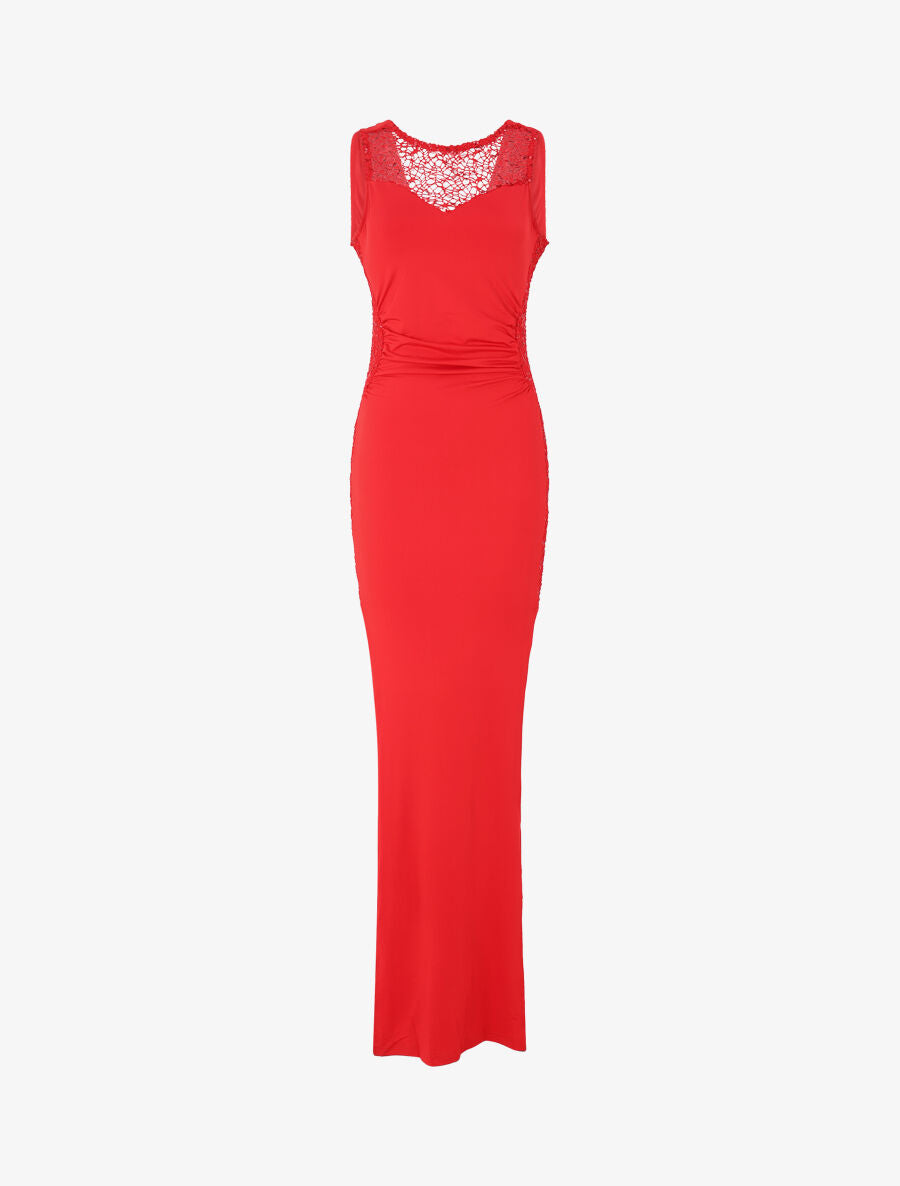 Robe longue à détail crochet et sequins - Rouge - 1