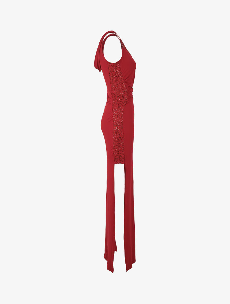 Robe longue à détail crochet et sequins - Bordeaux - 3