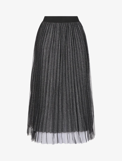 Jupe midi taille haute en tulle - Noir/argent - 2