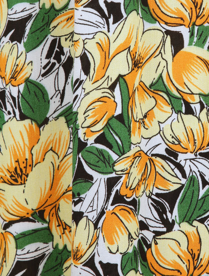 Robe longue empire à mancherons imprimé tulipes - Jaune - 4