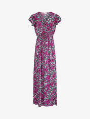 Robe longue empire à mancherons imprimé tulipes - Violet - 1