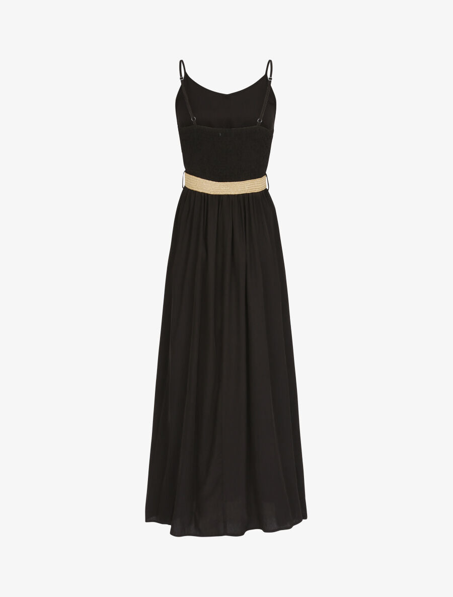 Robe longue unie à bretelles fines - Noir - 2