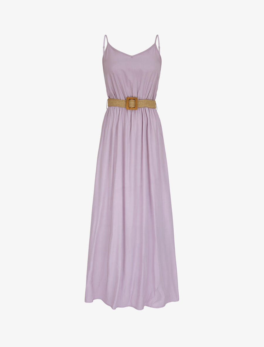 Robe longue unie à bretelles fines - Lilas - 1