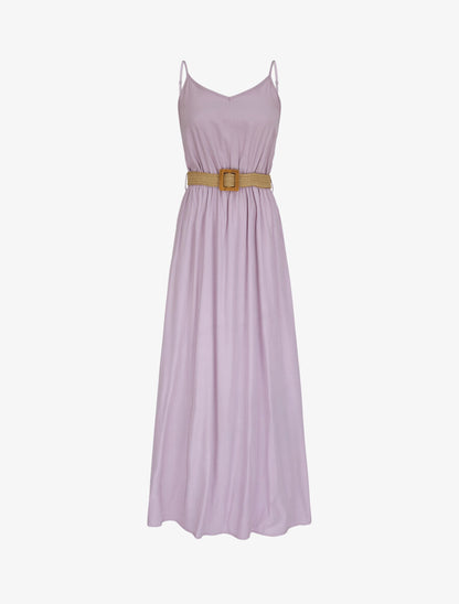 Robe longue unie à bretelles fines - Lilas - 1
