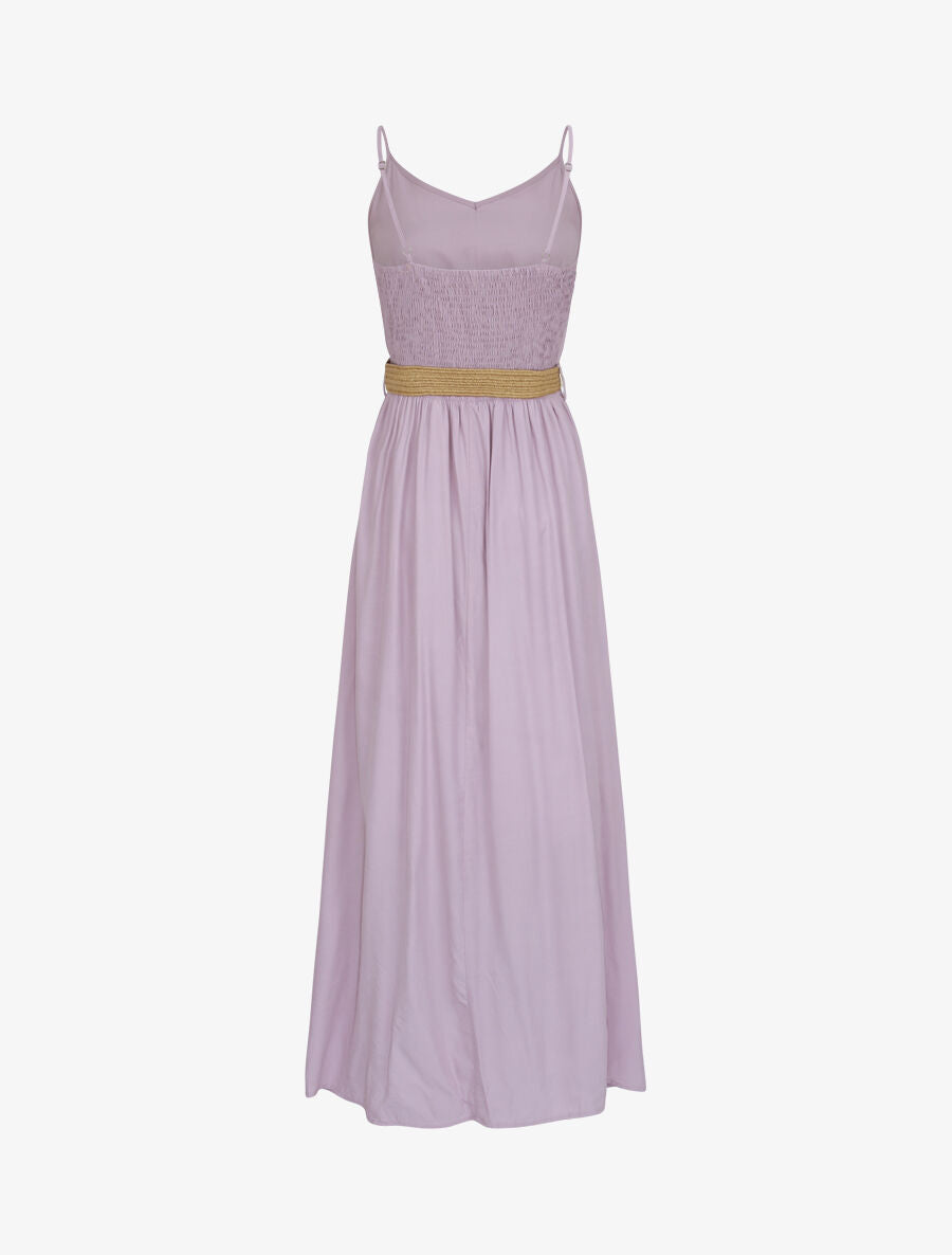 Robe longue unie à bretelles fines - Lilas - 2