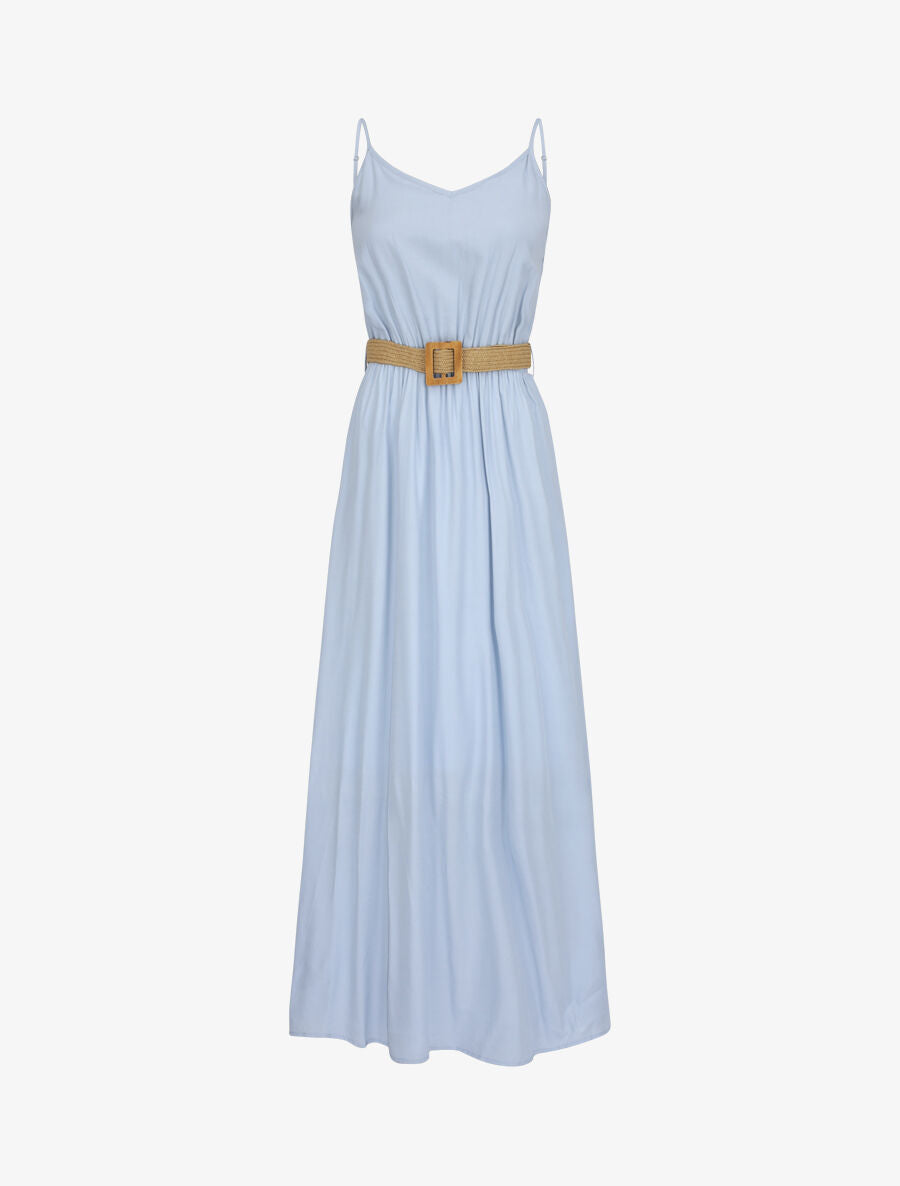 Robe longue unie à bretelles fines - Bleu clair - 4