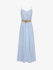 Robe longue unie à bretelles fines - Bleu clair - 4