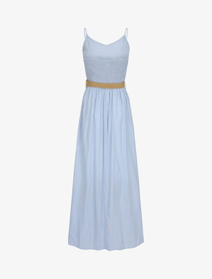 Robe longue unie à bretelles fines - Bleu clair - 2