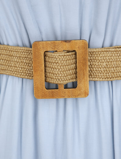 Robe longue unie à bretelles fines - Bleu clair - 3