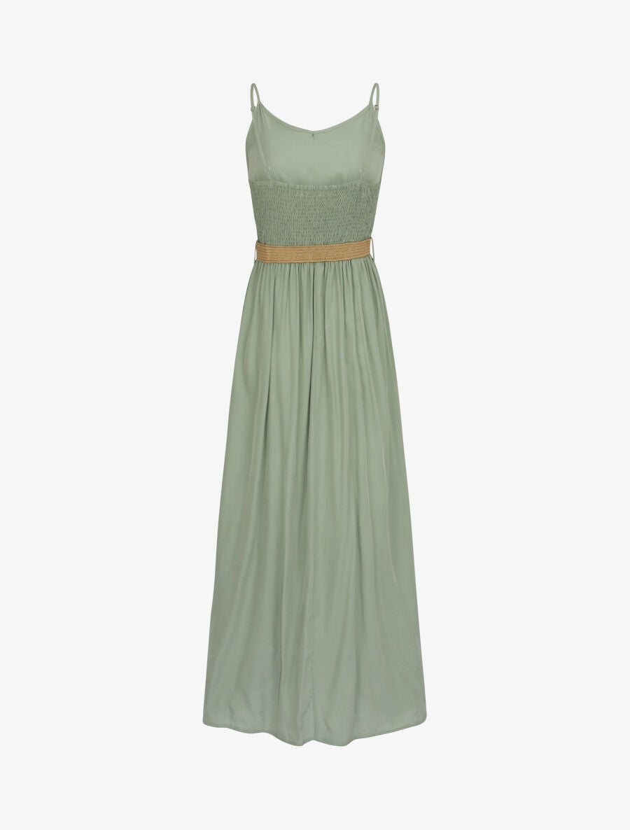 Robe longue unie à bretelles fines - Vert olive - 2
