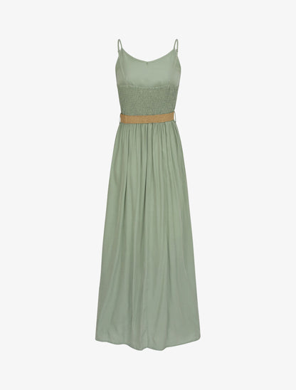 Robe longue unie à bretelles fines - Vert olive - 2