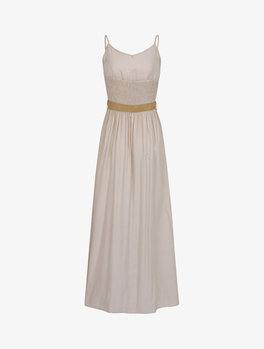 Robe longue unie à bretelles fines - Beige - 2