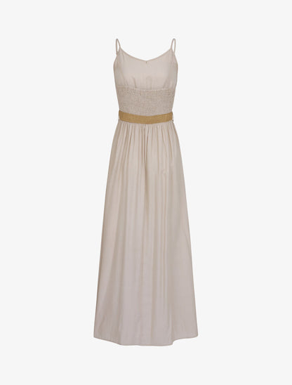 Robe longue unie à bretelles fines - Beige - 2