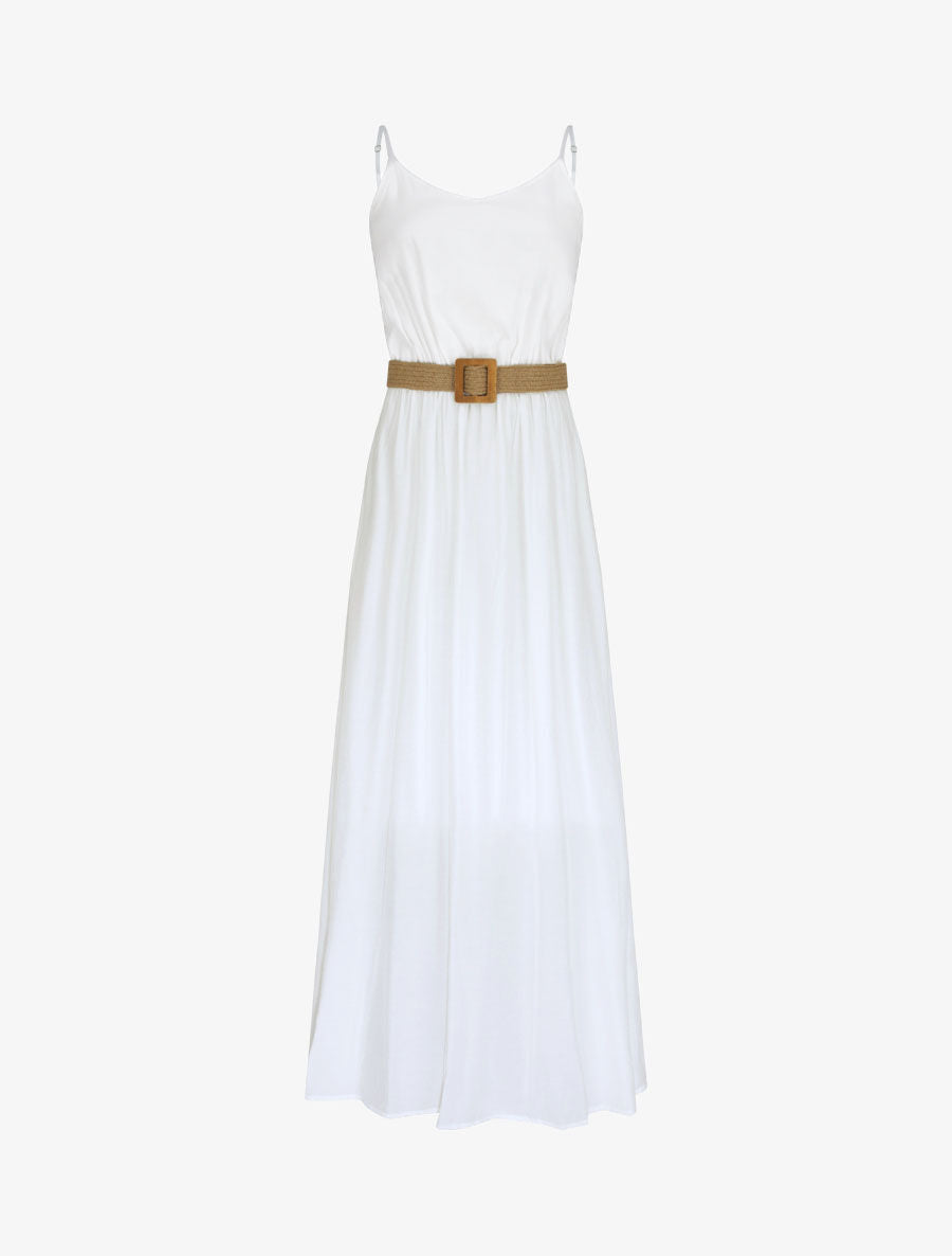 Robe longue unie à bretelles fines - Blanc - 4