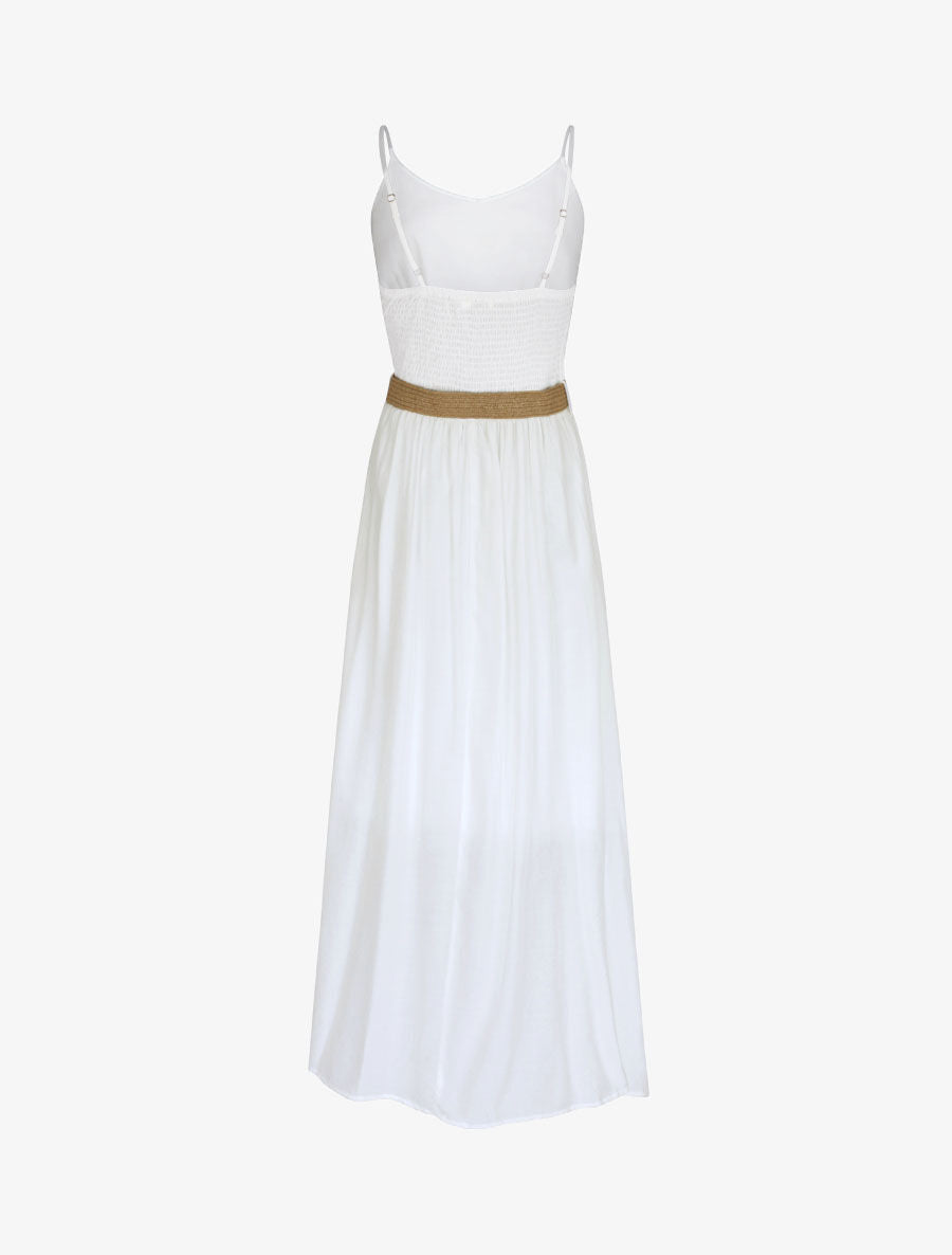 Robe longue unie à bretelles fines - Blanc - 2