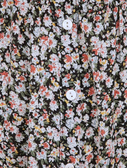 Robe courte patineuse à volants imprimé fleurs printanières - Noir - 3