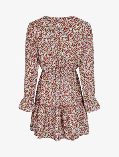 Robe courte patineuse à volants imprimé fleurs printanières - Rouille - 2