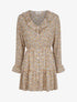 Robe courte patineuse à volants imprimé fleurs printanières - Beige - 1