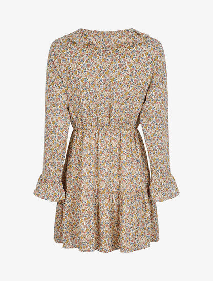 Robe courte patineuse à volants imprimé fleurs printanières - Beige - 2