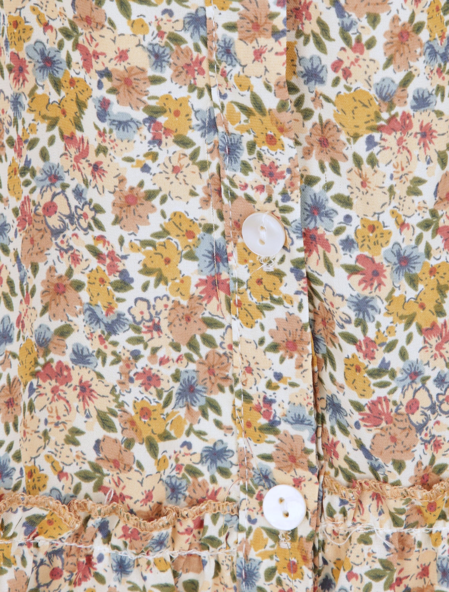 Robe courte patineuse à volants imprimé fleurs printanières - Beige - 3