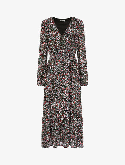 Robe longues empire imprimé fleurs des champs - Noir - 1