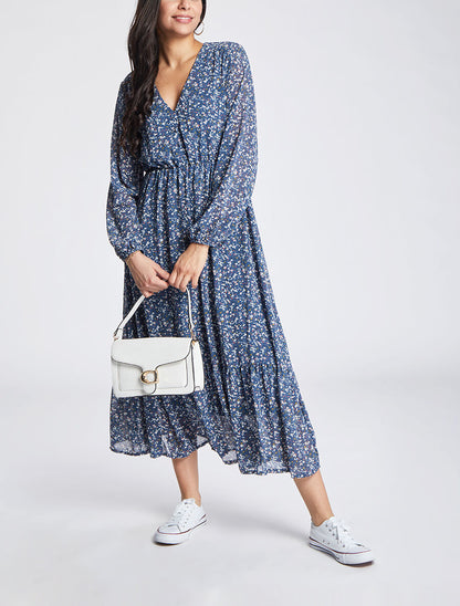 Robe longues empire imprimé fleurs des champs - Bleu - 4