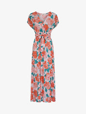 Robe longue empire à manches courtes et imprimé floral - Rose - 4