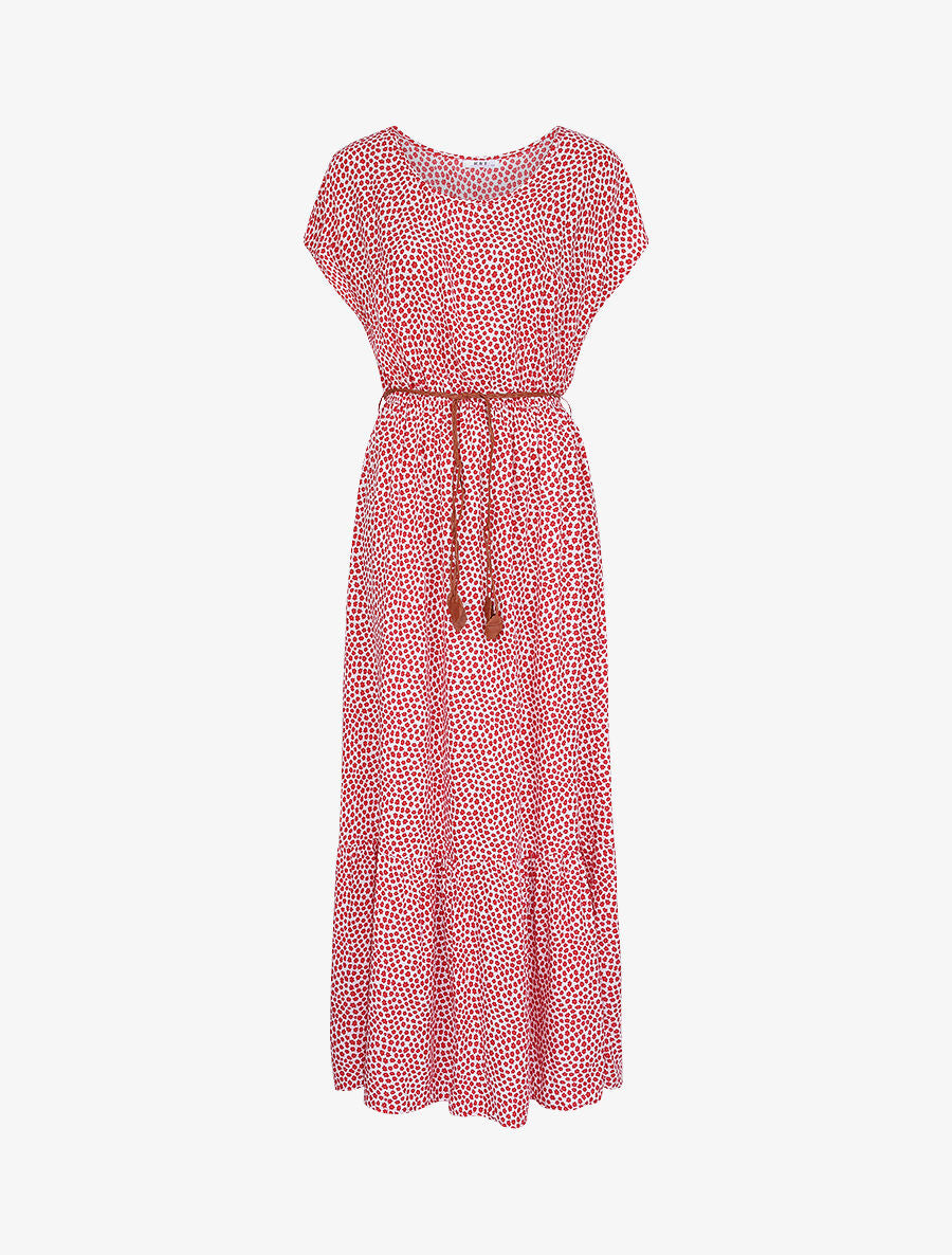 Robe longue empire manches courtes imprimé marguerites - Rouge - 1