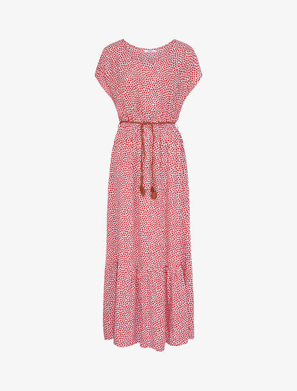 Robe longue empire manches courtes imprimé marguerites - Rouge - 1