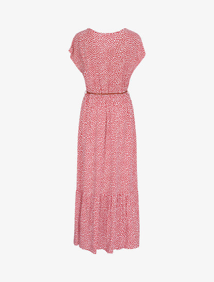 Robe longue empire manches courtes imprimé marguerites - Rouge - 2