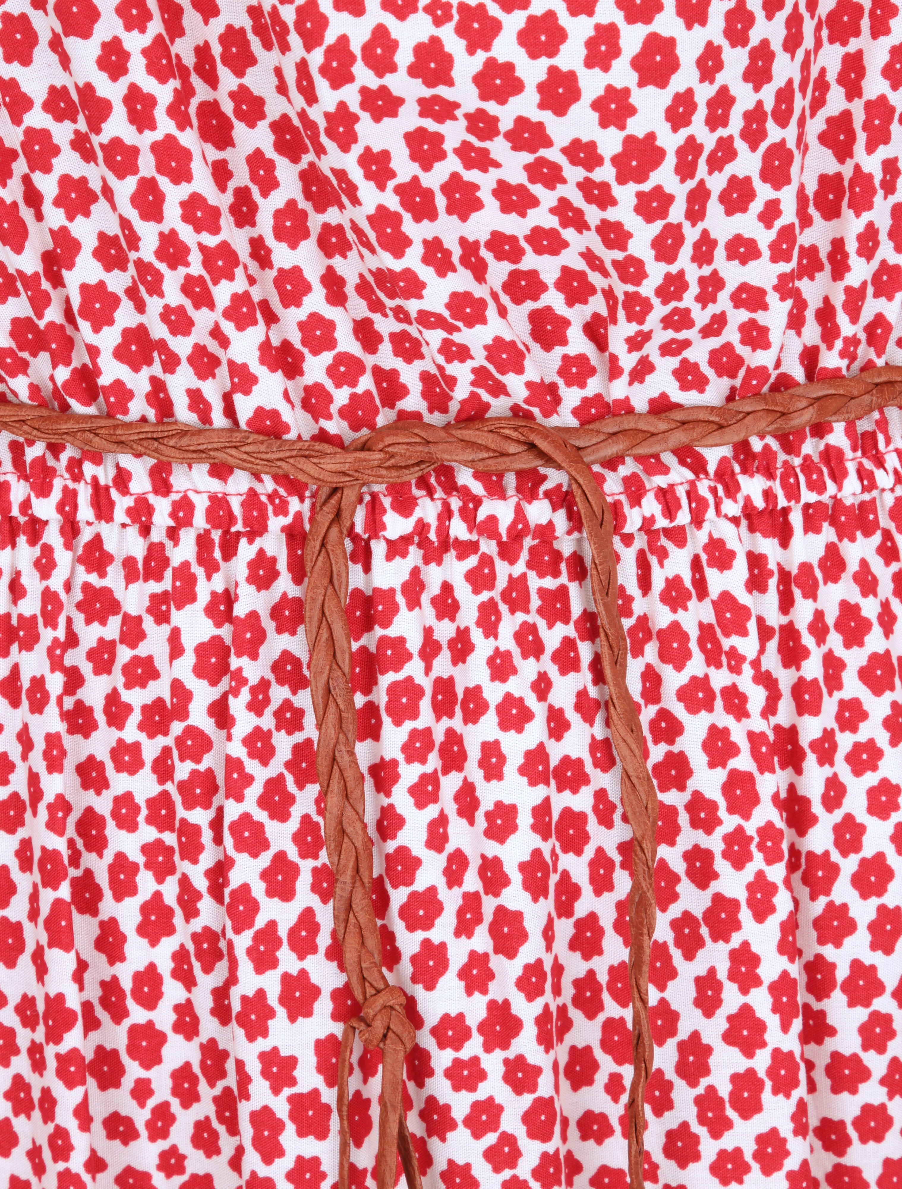 Robe longue empire manches courtes imprimé marguerites - Rouge - 3