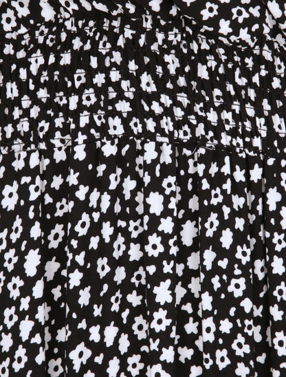 Robe longue empire imprimé marguerites - Noir - 3