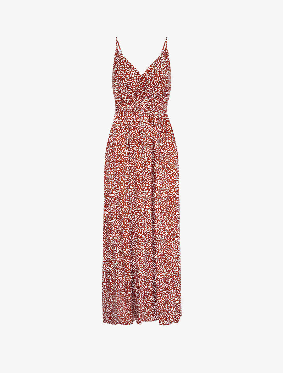 Robe longue empire imprimé marguerites - Rouille - 1
