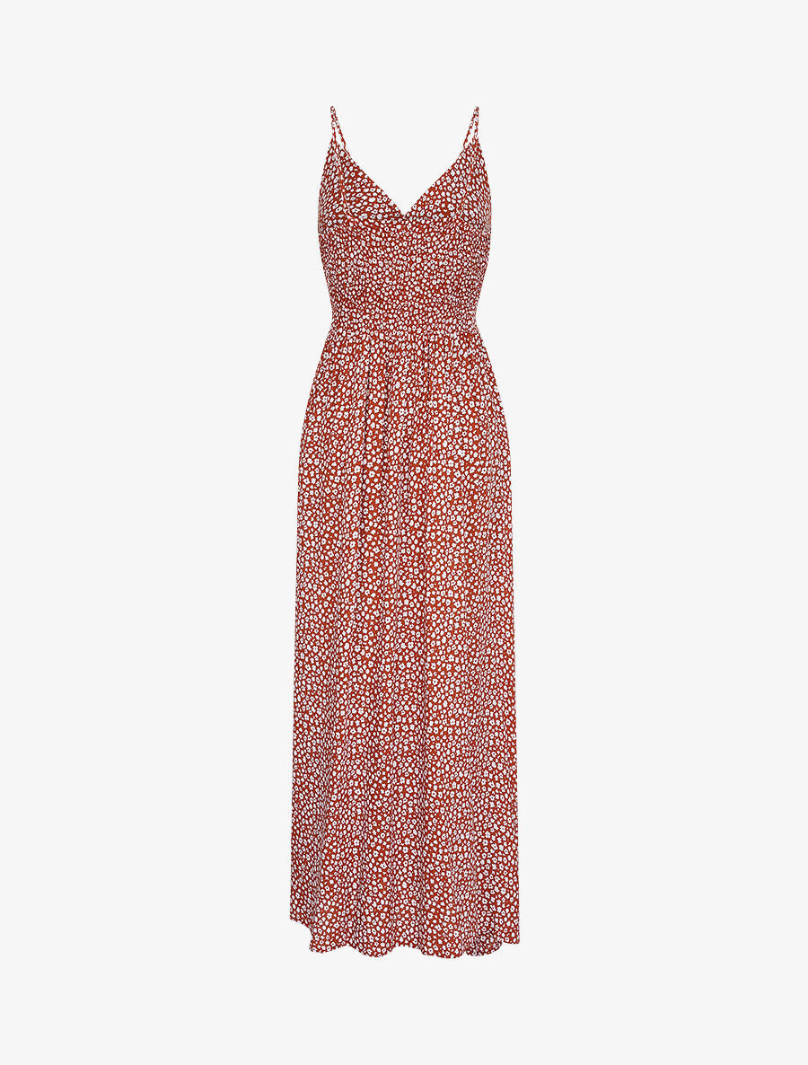 Robe longue empire imprimé marguerites - Rouille - 2