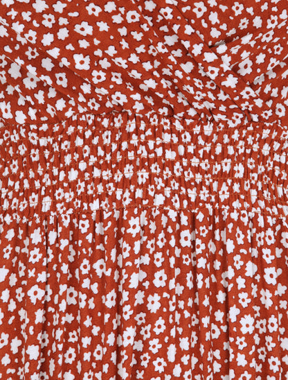 Robe longue empire imprimé marguerites - Rouille - 3