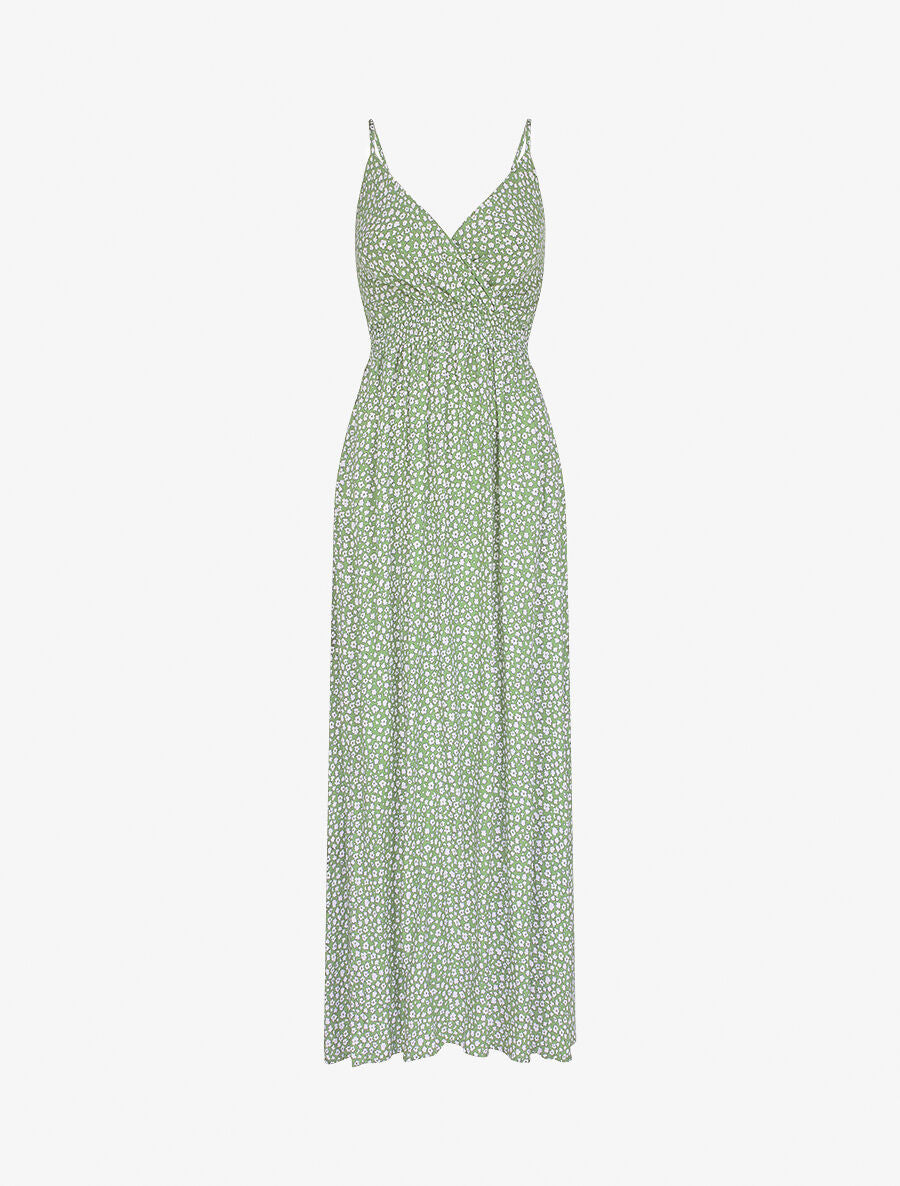 Robe longue empire imprimé marguerites - Vert olive - 1