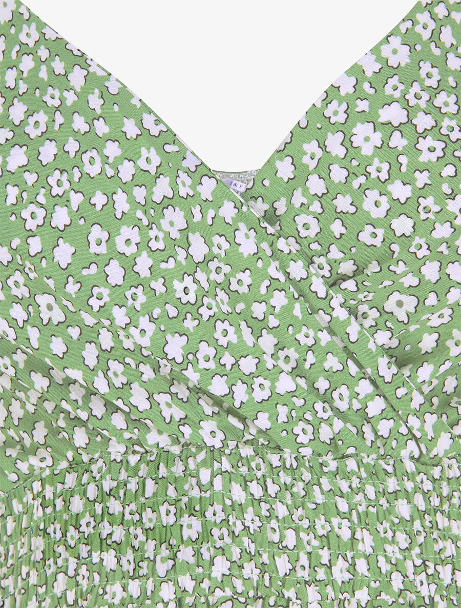 Robe longue empire imprimé marguerites - Vert olive - 3