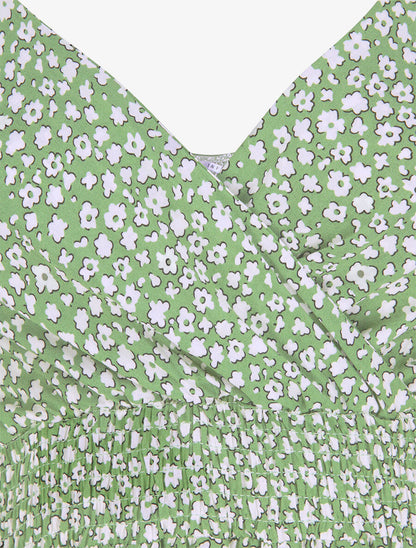 Robe longue empire imprimé marguerites - Vert olive - 3