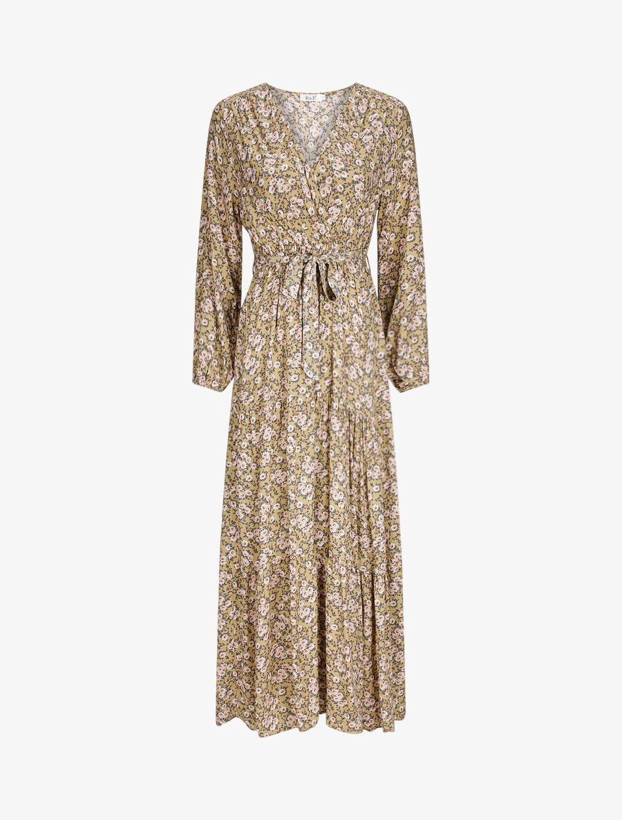 Robe longue empire imprimé pâquerettes - Beige - 1