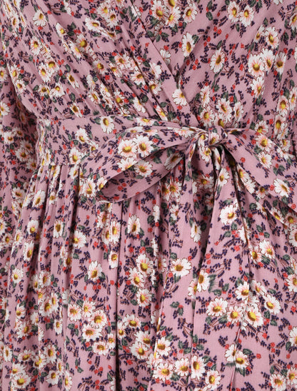 Robe longue empire imprimé pâquerettes - Rose - 3