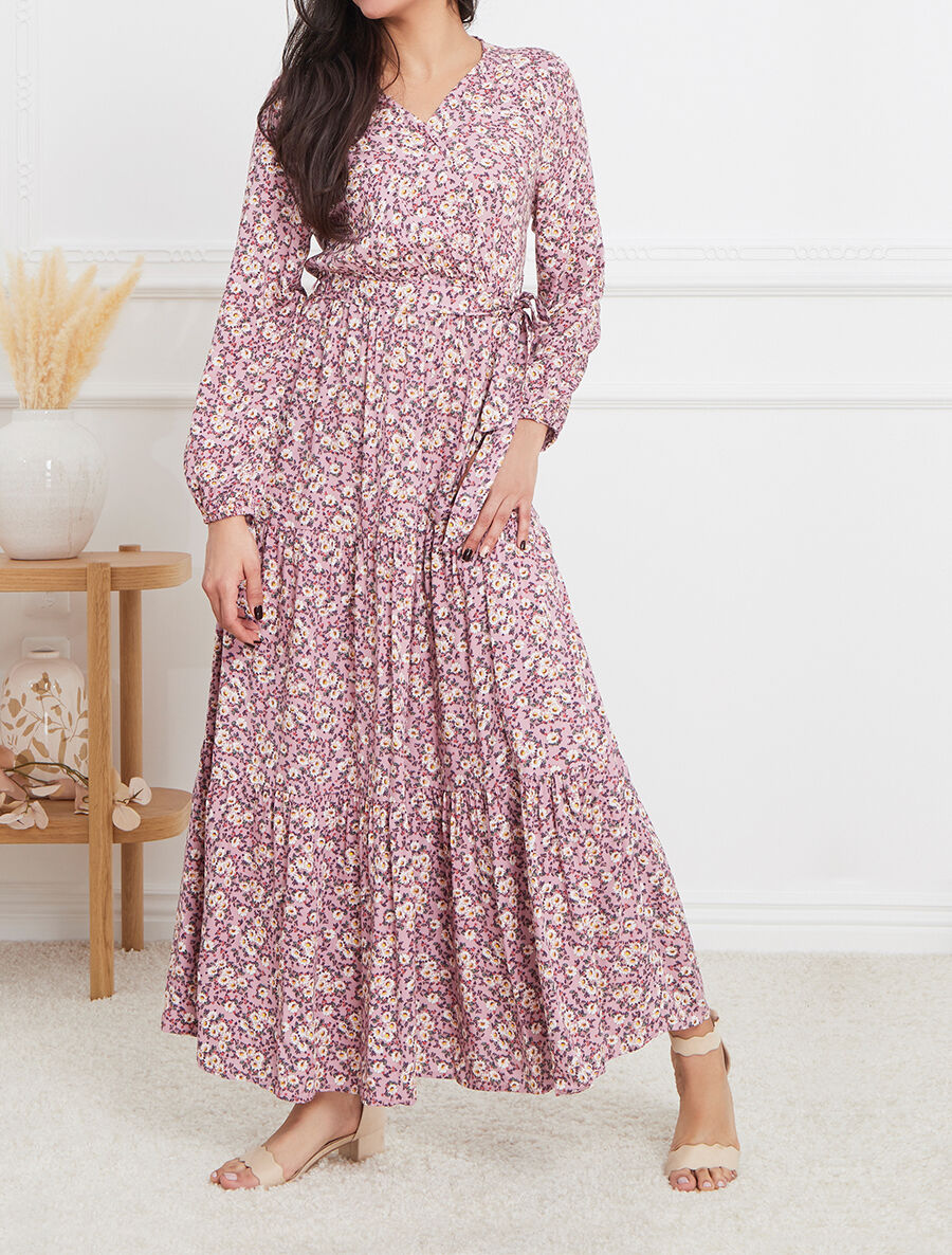 Robe longue empire imprimé pâquerettes - Rose - 4
