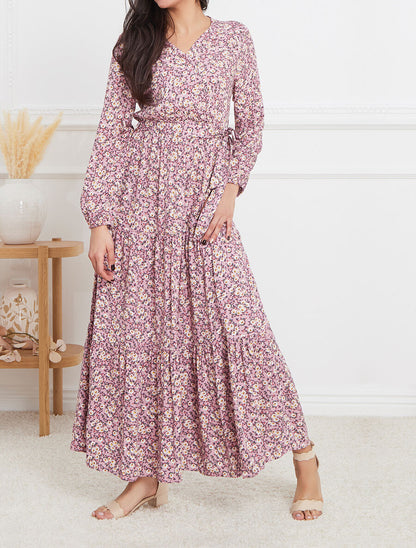 Robe longue empire imprimé pâquerettes - Rose - 4